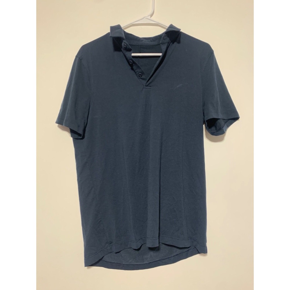 Lululemon Men Blue Polo Short Sleeve Shirt No Size Dot Stain